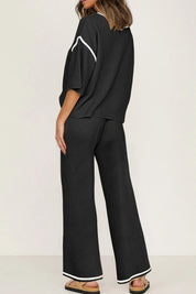 Black and white striped wide-leg pants in Contrast Trim set