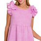 Zenana Double Gauze Acid Washed Tiered Ruffle Peplum Top MAUVE Tops