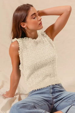SO ME Tweed Knit Sweater Vest Top - DAVERRI FASHIONS