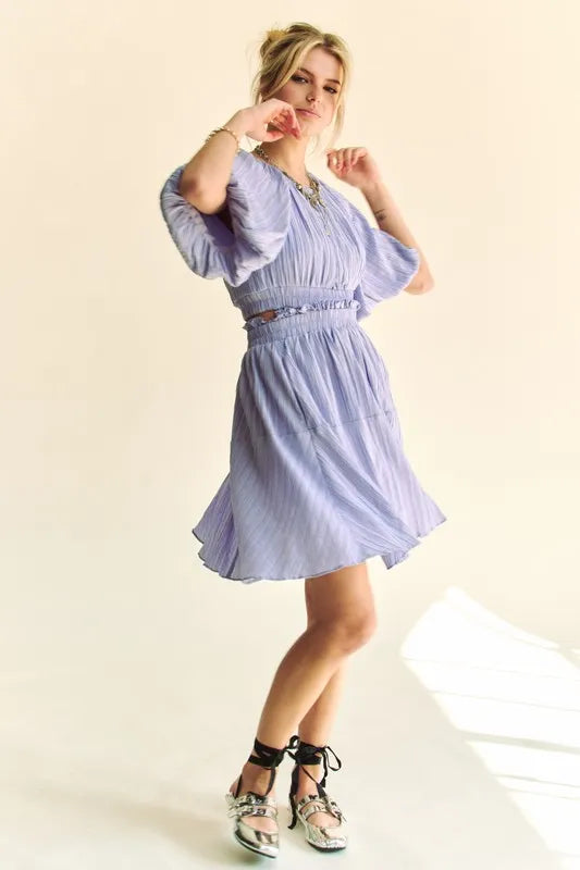 Davi & Dani Back Button Puff Sleeve Mini Dress | Mini Dresses Daverri Fashions
