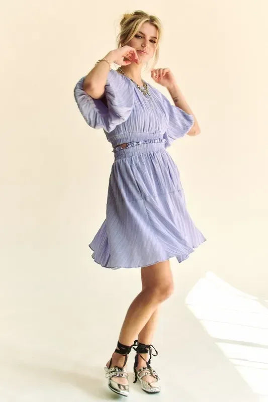 Davi & Dani Back Button Puff Sleeve Mini Dress - DAVERRI FASHIONS