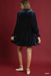 Umgee Velvet Ruffle Trim Mini Dress | Mini Dresses Daverri Fashions