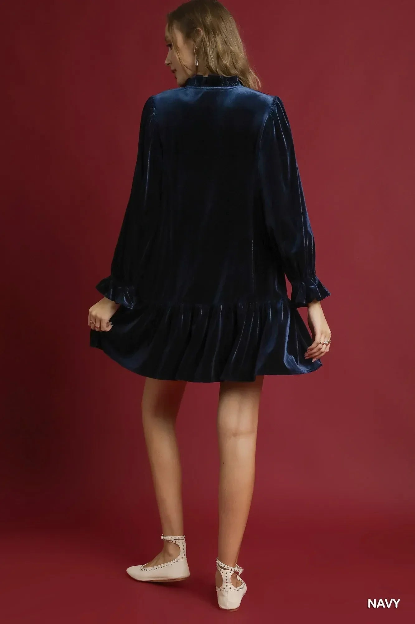 Umgee Velvet Ruffle Trim Mini Dress - DAVERRI FASHIONS
