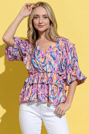 And The Why Printed Lantern Sleeve Blouse | Daverri Fashions