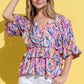 And The Why Printed Lantern Sleeve Blouse - DAVERRI FASHIONS