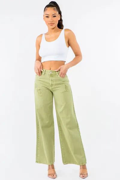 American Bazi High Waist Distressed Wide Leg Jeans Jeans