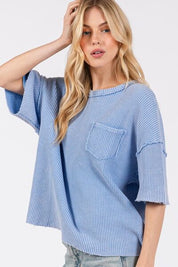 SAGE + FIG Exposed Seam Round Neck Half Sleeve T-Shirt T-Shirts