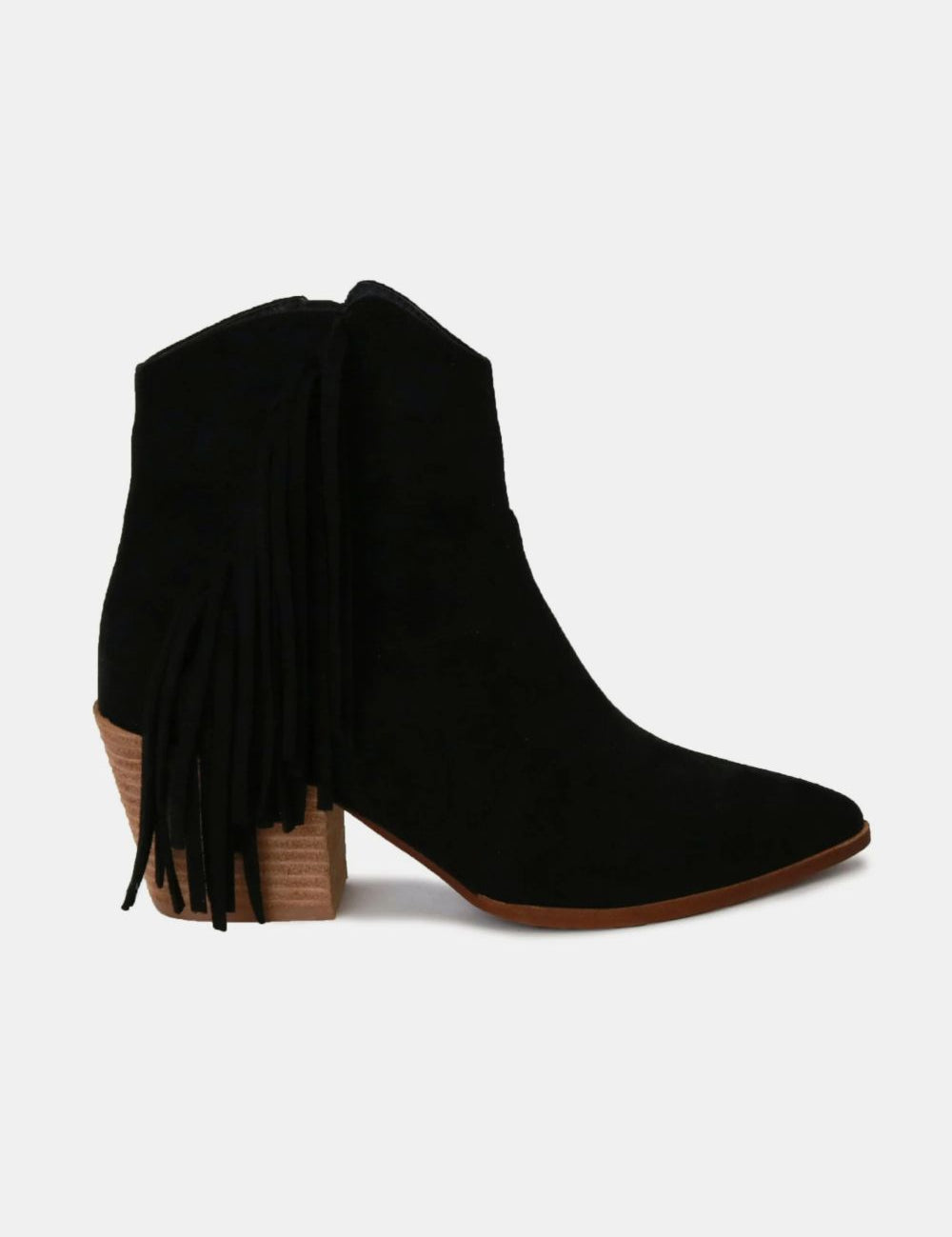 Beast Fashion Suede Fringe Point Toe Ankle Boots Black Footwear