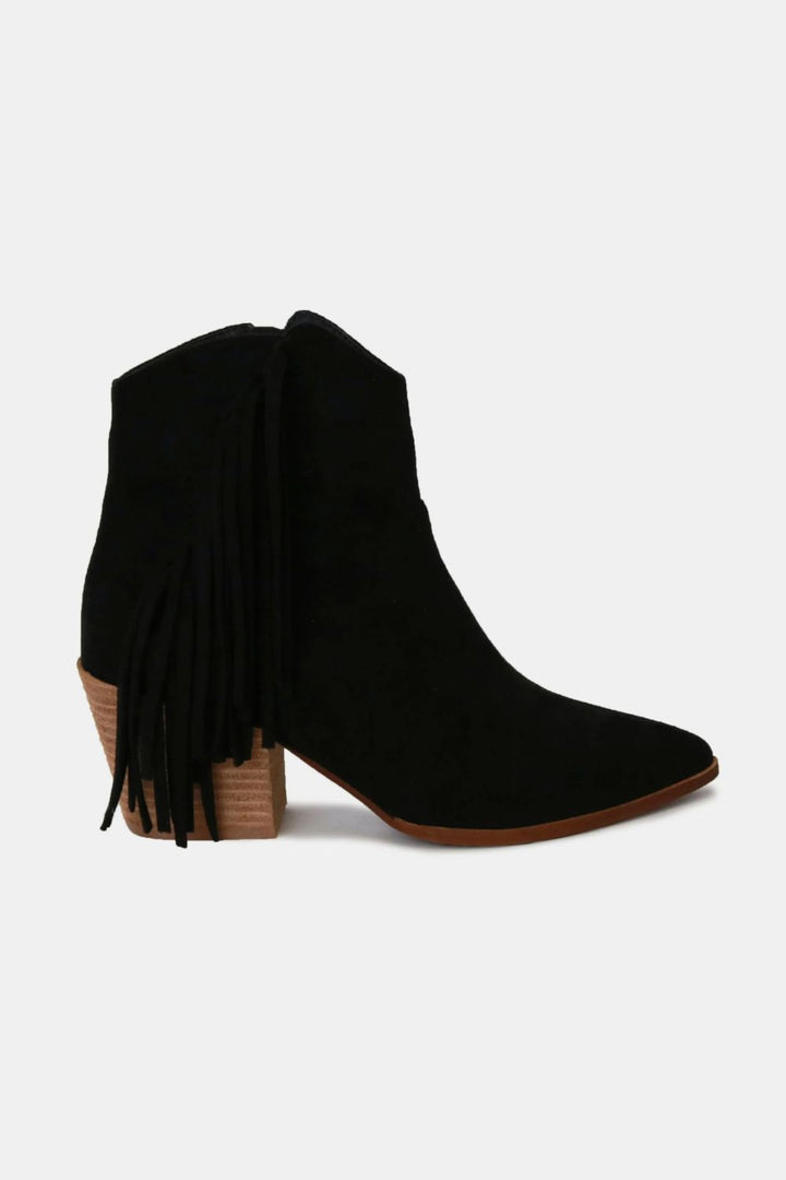 Beast Fashion Suede Fringe Point Toe Ankle Boots Black Footwear