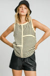 Umgee Round Neck Texture Striped Tank Cream - DAVERRI FASHIONS