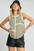 Umgee Round Neck Texture Striped Tank Cream