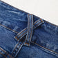Daverri double button zip fly straight leg jeans in blue denim with brown stitching