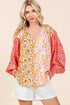Mittoshop Mixed Patchwork Print Long Sleeve Blouse ORANGE PINK S Tops