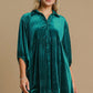 Umgee Full Size Polka Dot Collared Neck Button Up Shirt Teal Green