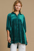Umgee Full Size Polka Dot Collared Neck Button Up Shirt Teal Green