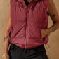 Maroon drawstring zip-up hooded puffer vest coat with pockets