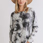 Umgee Full Size Tie Dye Round Neck Ribbed Button Front Top Plus Size Dark Gray