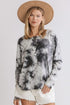 Umgee Full Size Tie Dye Round Neck Ribbed Button Front Top Plus Size Dark Gray