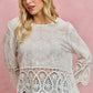 Delicate SO ME floral embroidered crochet lace trimmed top with scalloped hem