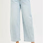 RISEN High Rise Crop Barrel Jeans in light-wash denim with frayed hems