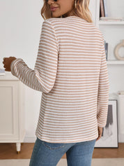 Daverri Fashions beige and white striped long sleeve top
