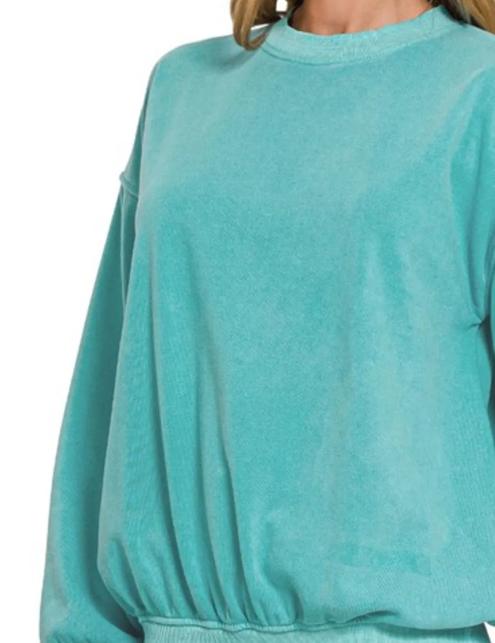 Zenana Soft Fleece Pigment Dye Round-neck Sweatshirts | Sweatshirts Daverri Fashions