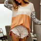 BiBi Color Block Leopard V Neck Knit Top APRICOT Tops