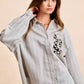 BiBi Flower jacquard knit patch pocket stripe shirt in gray-white