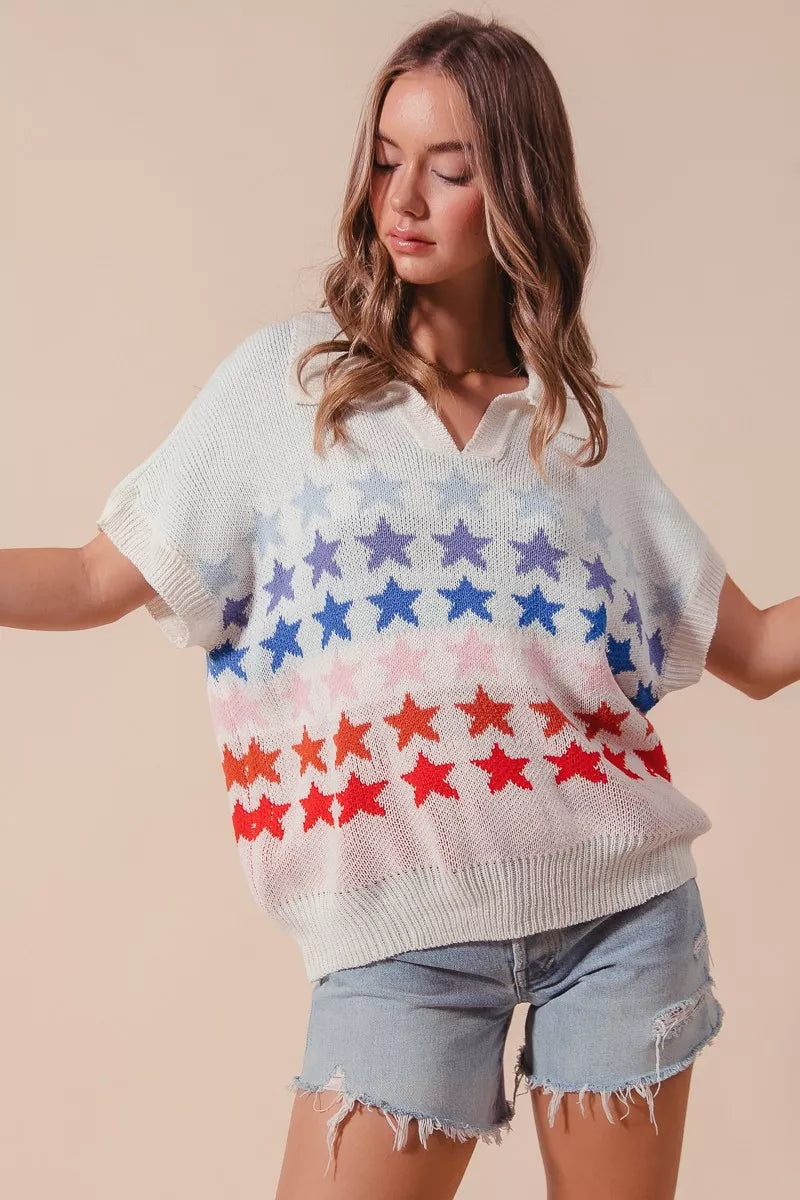SO ME Fourth Of July Stars Loose Fit Knit Top | Sweaters Daverri Fashions