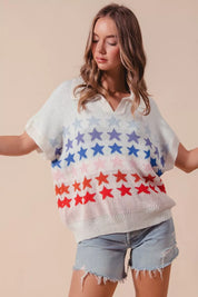 SO ME Fourth Of July Stars Loose Fit Knit Top | Sweaters Daverri Fashions