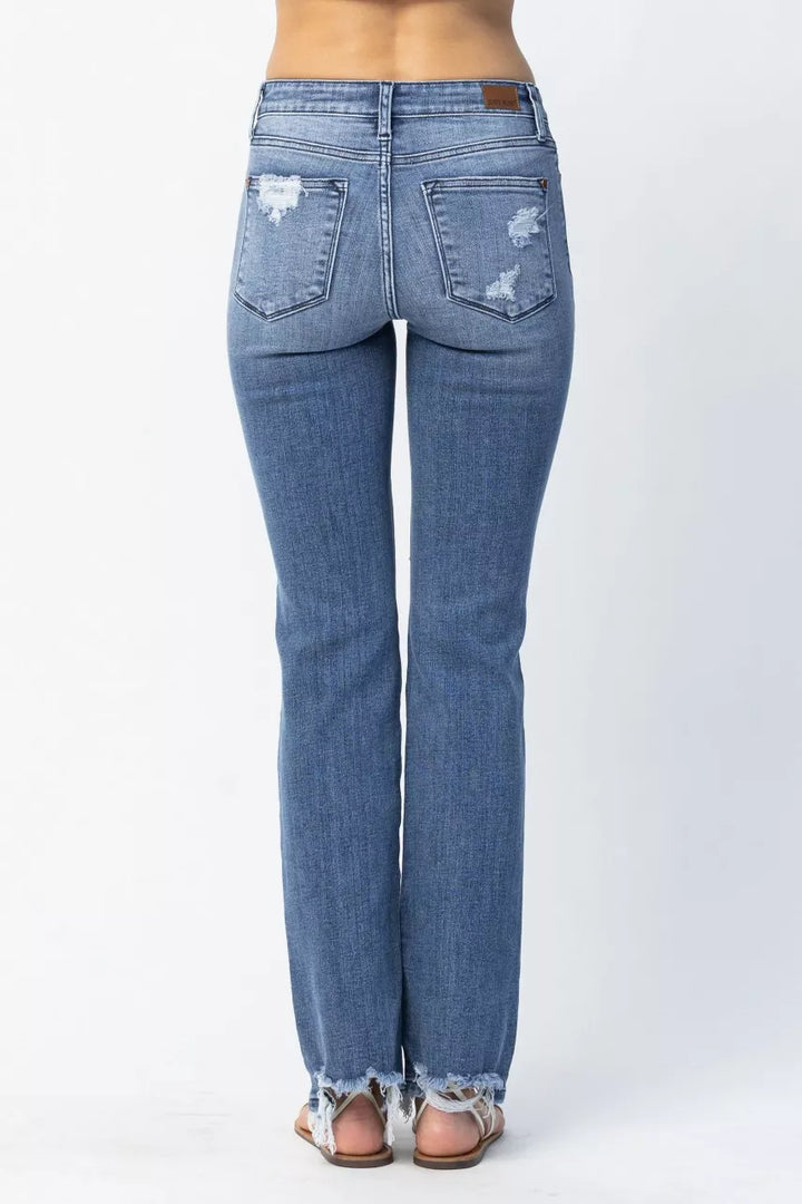 Judy Blue Full Size Mid Rise Destroy Straight Jeans Plus Size | Jeans Daverri Fashions