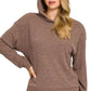 Ribbed Long Sleeve Hoodie Brown - DAVERRI FASHIONS