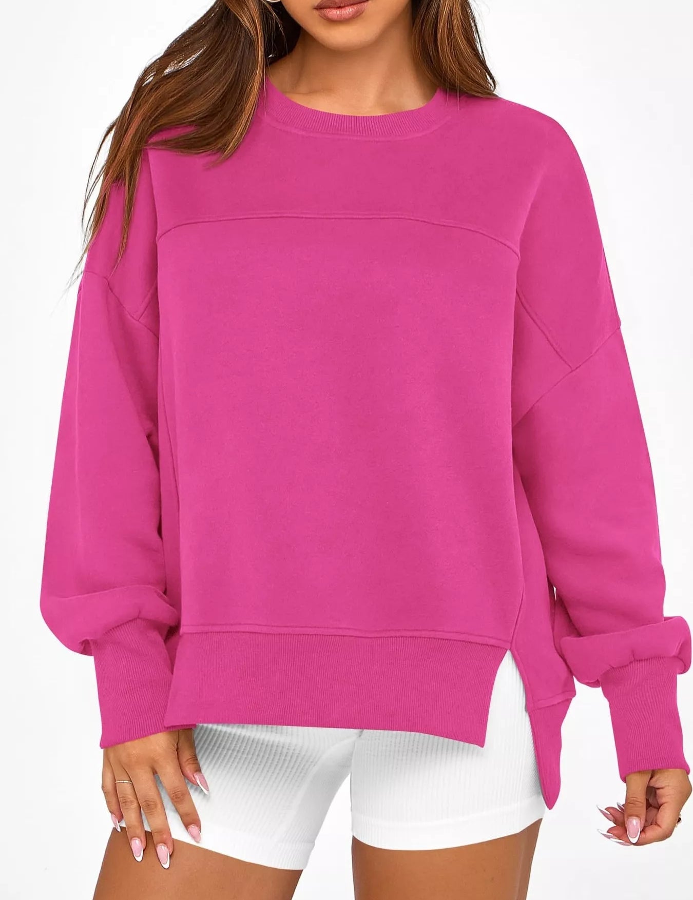Slit Round Neck Dropped Shoulder Sweatshirt | Sweatshirts Daverri Fashions