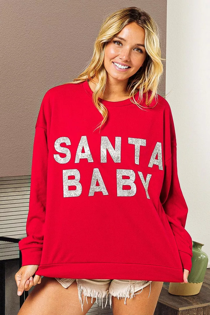 BiBi Santa Baby Lettering Christmas Sweatshirt | Sweatshirts Daverri Fashions