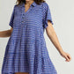 Umgee Full Size Gingham Tiered Button Detail Short Sleeve Dress Plus Size