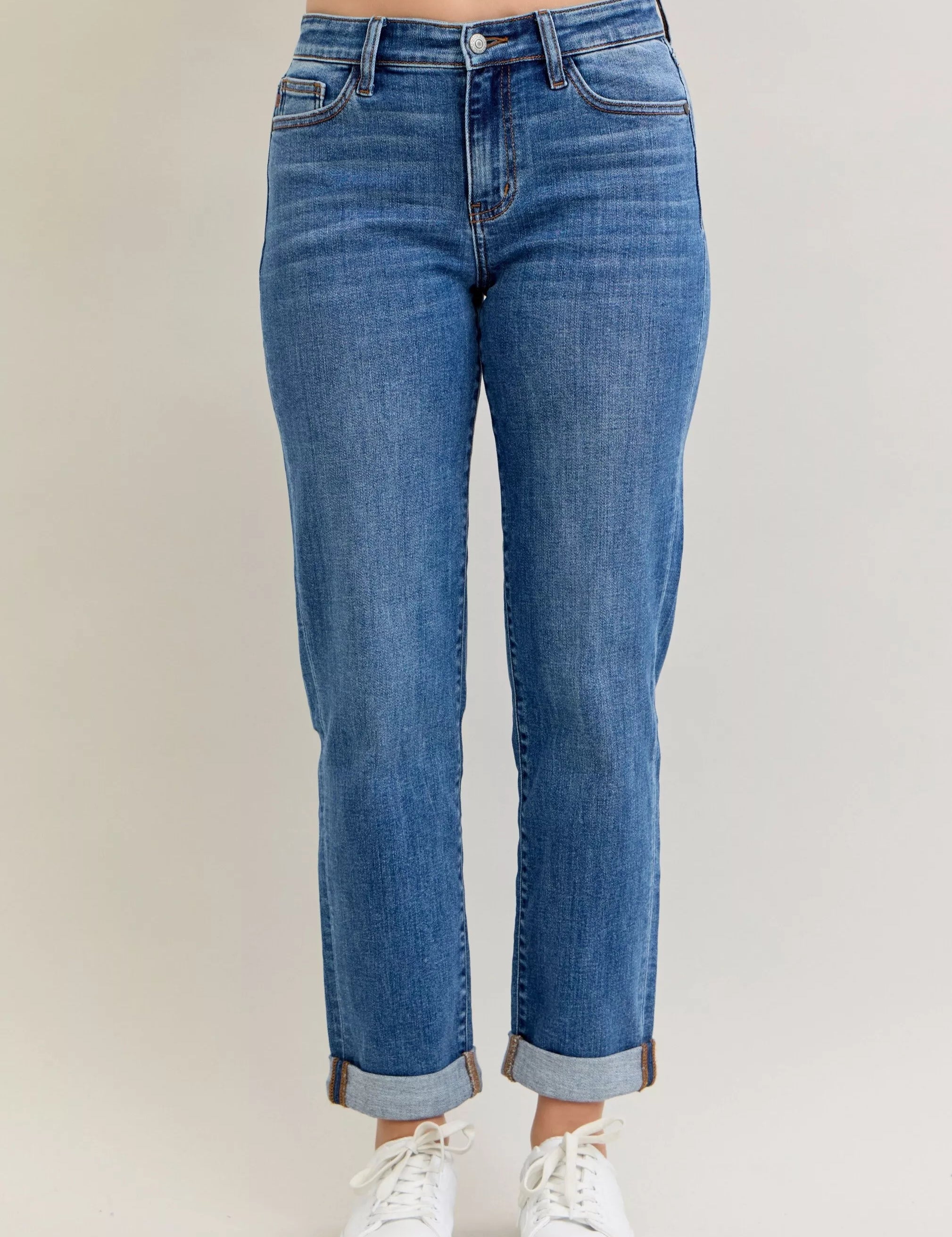 MD Judy Blue Full Size Mid Rise BF Classic Cuffed Jeans Plus Size | Jeans Daverri Fashions