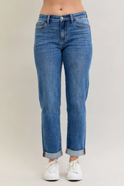 MD Judy Blue Full Size Mid Rise BF Classic Cuffed Jeans Plus Size | Jeans Daverri Fashions