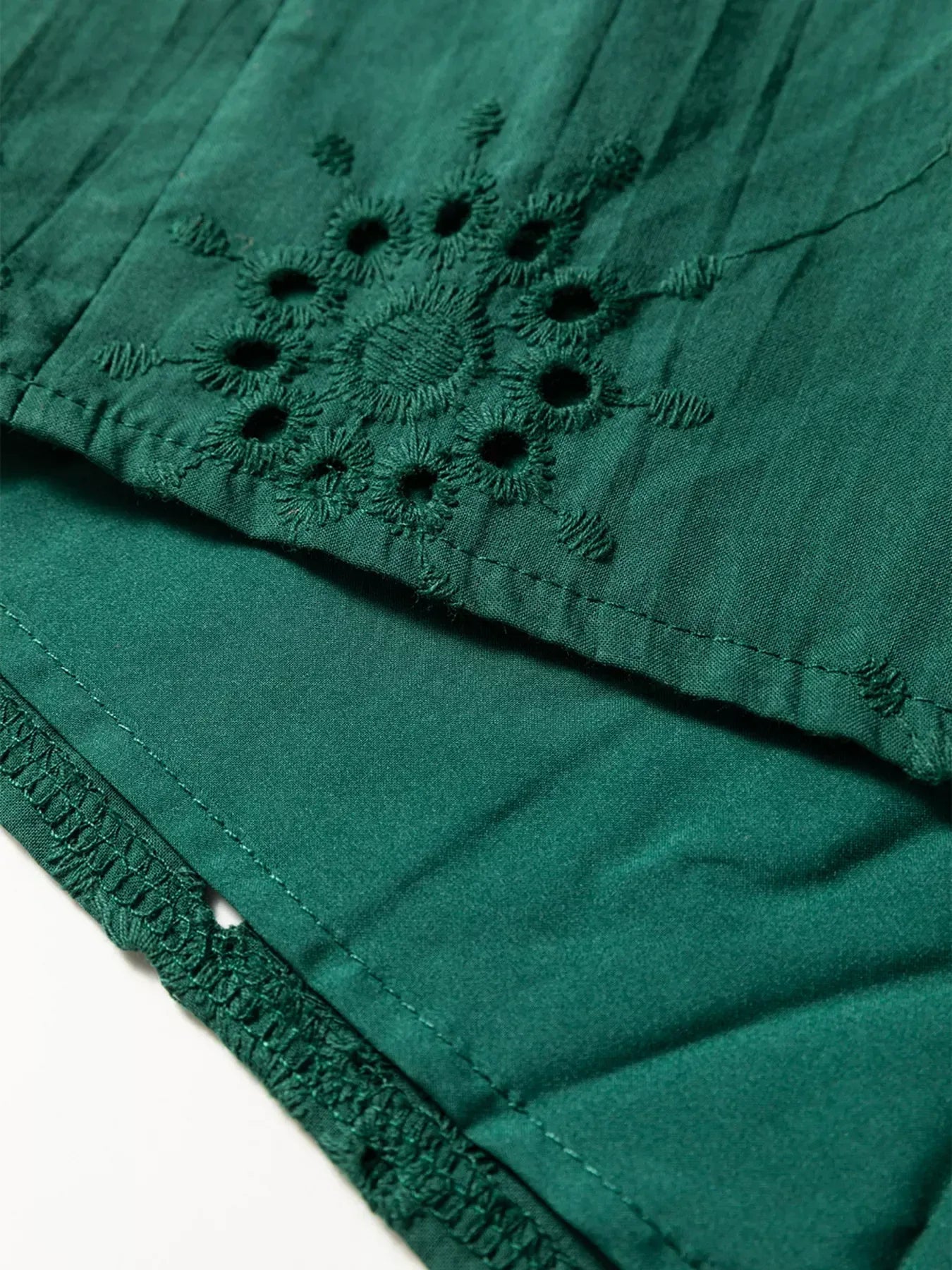 Embroidered Eyelet Pattern 3/4 Puffy Sleeve Swing Mini Dress - DAVERRI FASHIONS