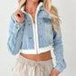 Distressed Zip Up Cropped Hooded Denim Jacket - DAVERRI FASHIONS
