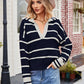 Striped Johnny Collar Sweater - DAVERRI FASHIONS