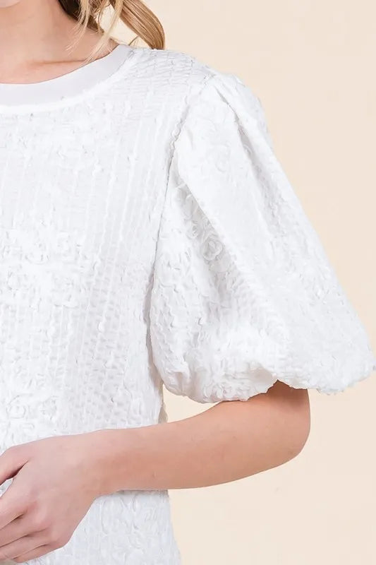 Lime 'N' Chili Floral Textured Puff Sleeve Top