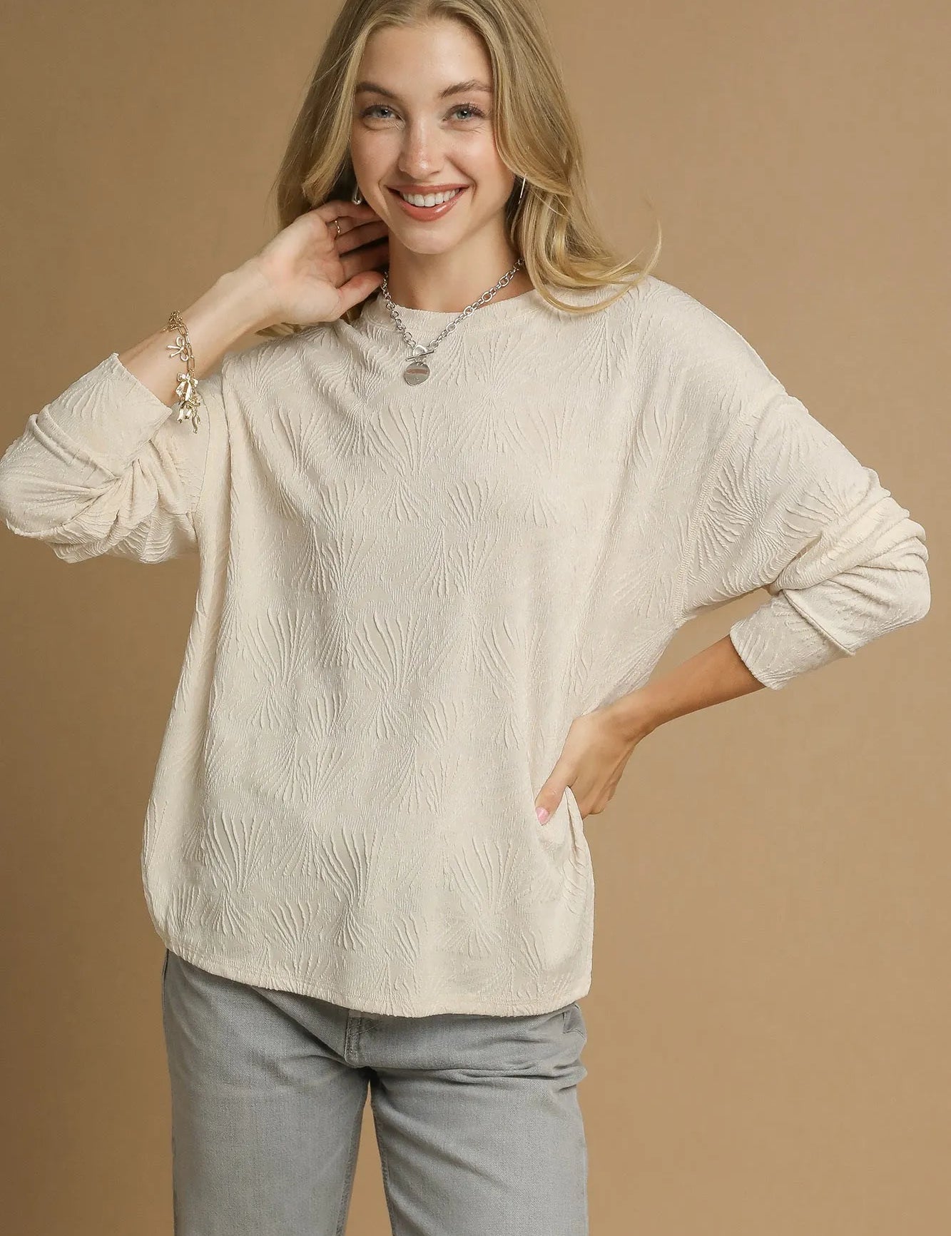 ECRU Umgee Textured Knit Long Sleeve Top | Tops Daverri Fashions