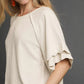 Umgee Linen Scallop Sleeve Boho Top in oatmeal with ruffle sleeves