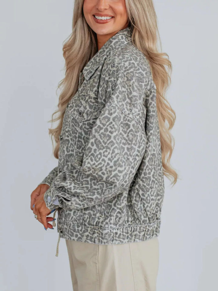 Leopard Button Up Denim Jacket | Denim Jackets Daverri Fashions