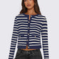 Striped Round Neck Button Up Long Sleeve Cardigan - DAVERRI FASHIONS