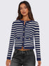 Striped Round Neck Button Up Long Sleeve Cardigan - DAVERRI FASHIONS