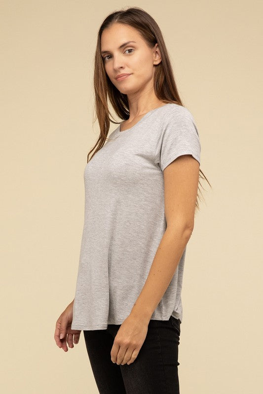 Flowy Round Hem Rayon Short Sleeve Top T-Shirts
