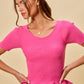 Vibrant pink SO ME ribbed knit short sleeve peplum sweater top