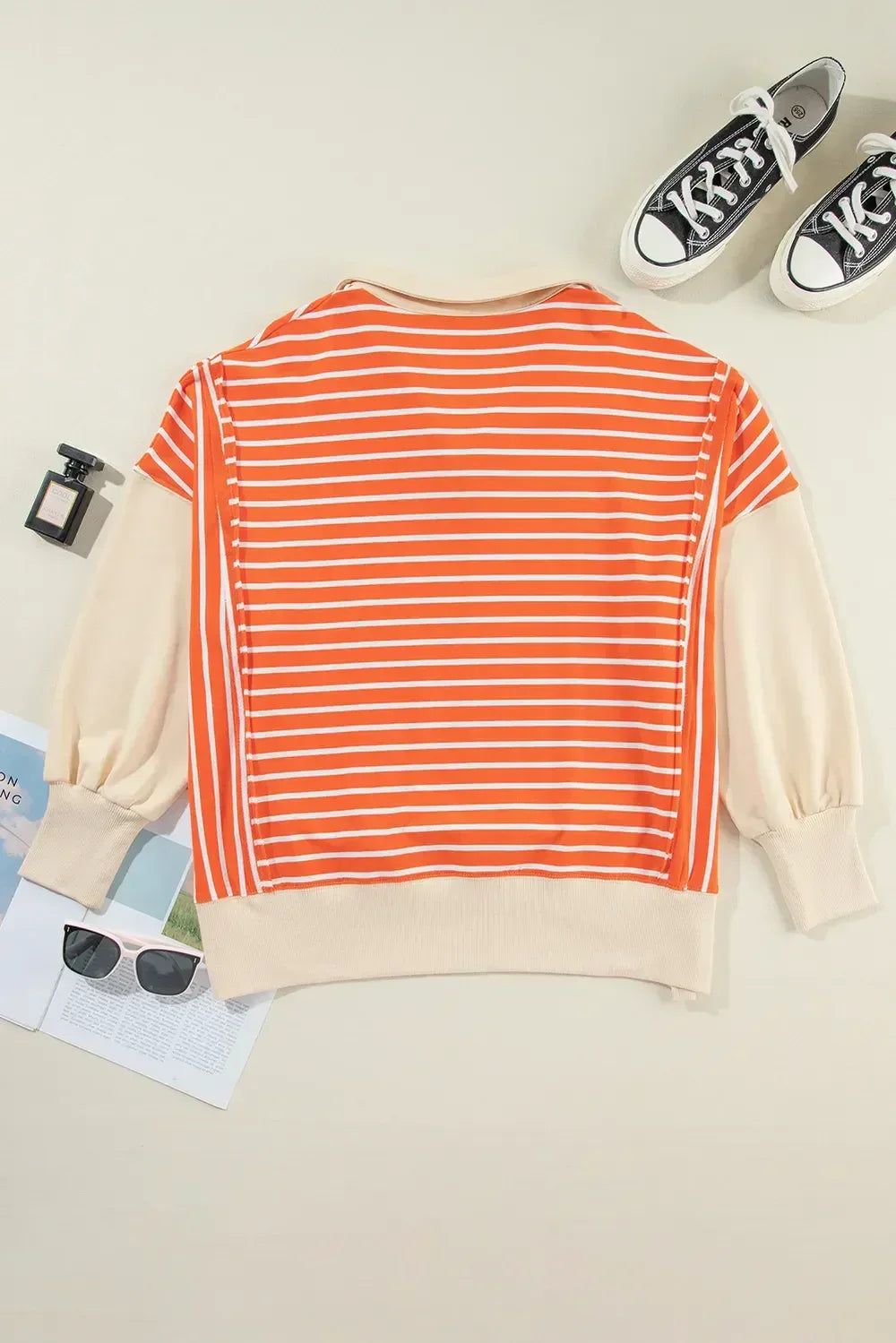 Striped Johnny Collar Long Sleeve Sweatshirt - DAVERRI FASHIONS