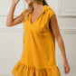 Vibrant yellow BiBi ruffled French terry hooded dress with v-neck and hem